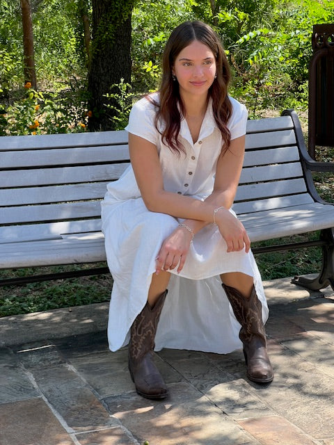 WHITE DRESS WITH FOREST BACKGROUND