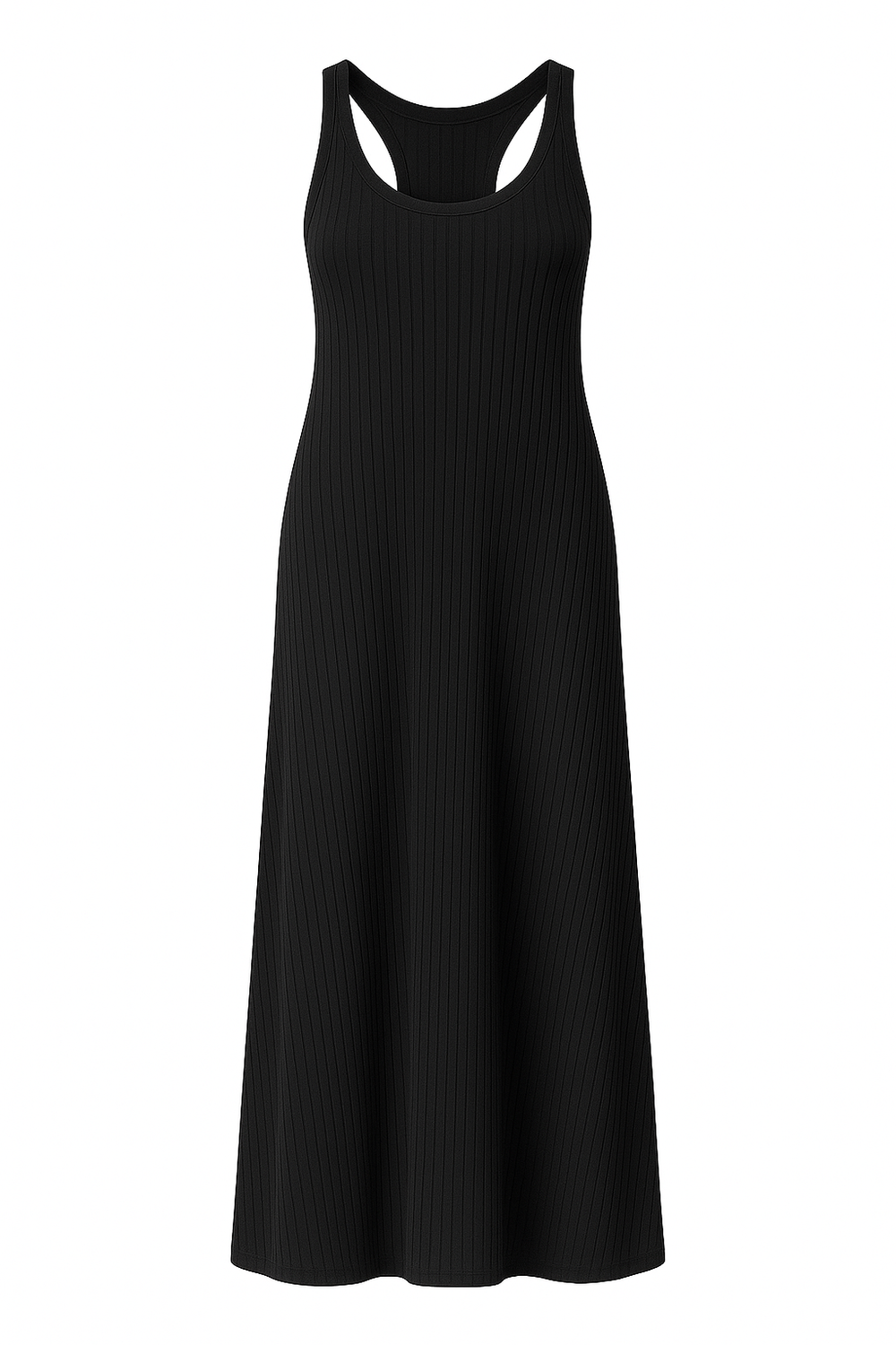 Black sleeveless dress on a white background