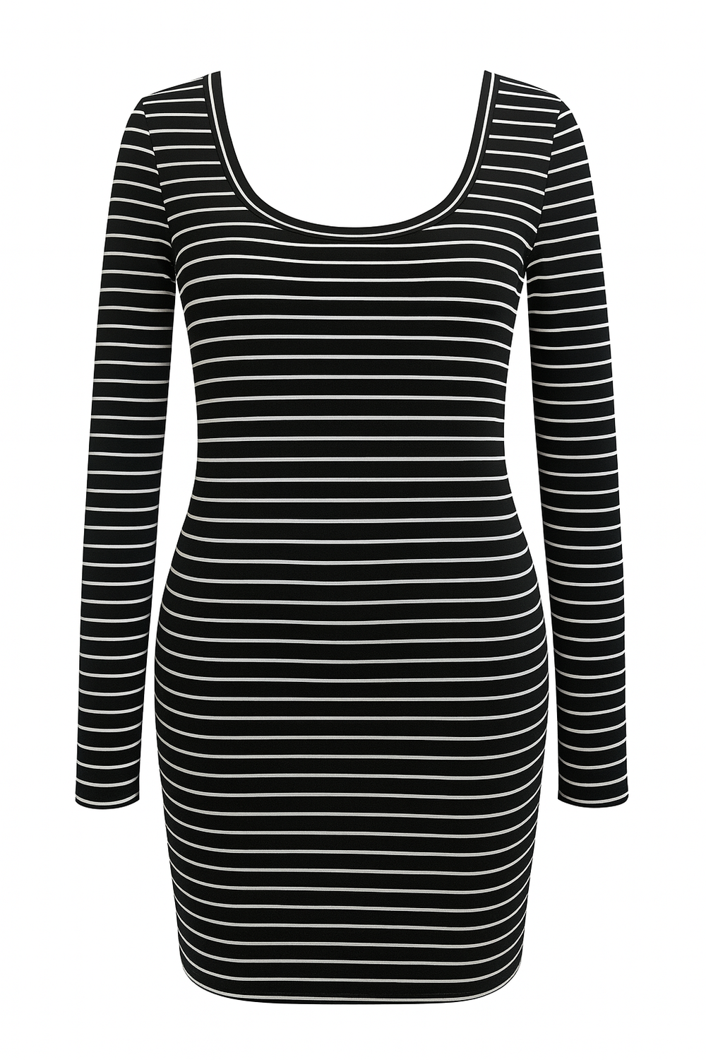 Black and white striped long-sleeve dress on a white background