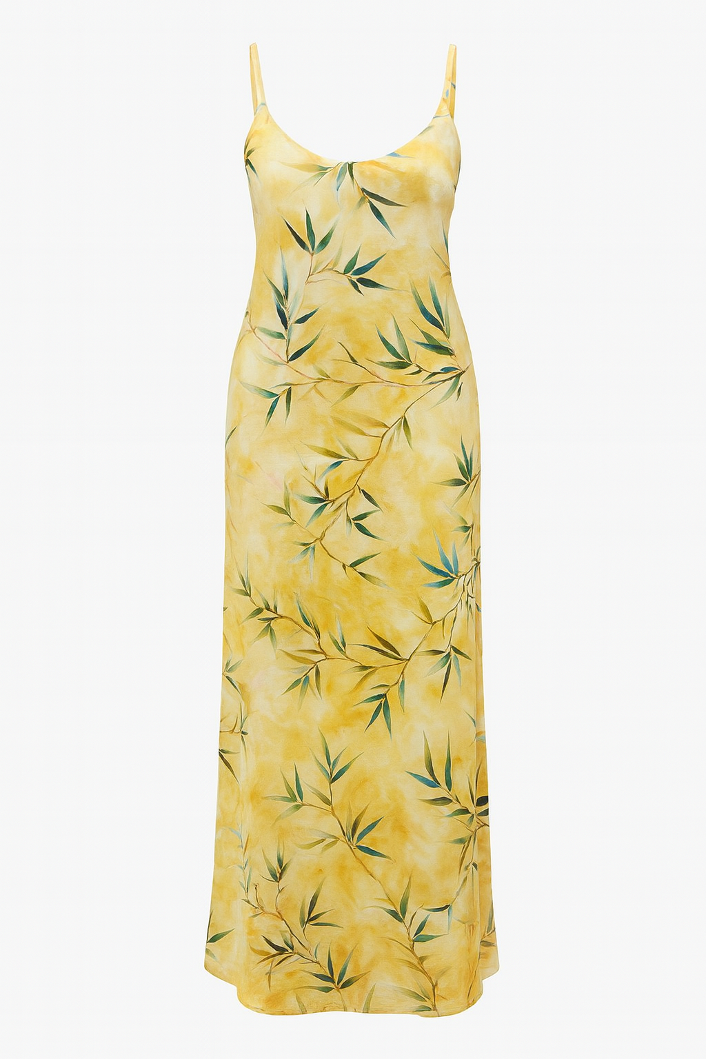 Yellow dress with bamboo pattern on a white background