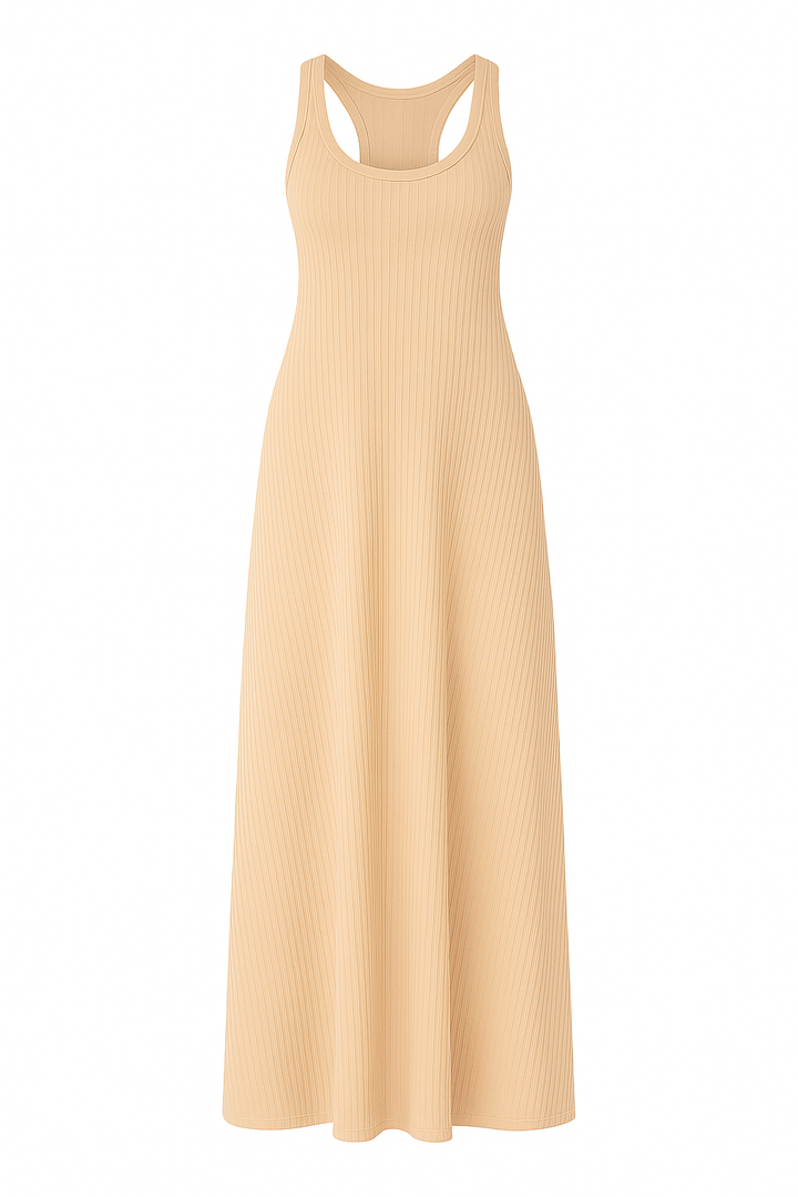 Beige sleeveless dress on a white background