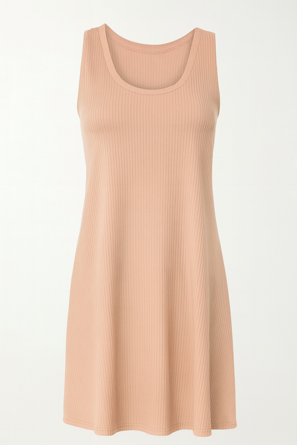 Beige sleeveless dress on a  white
background