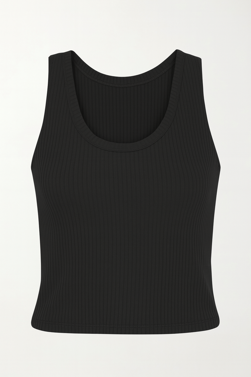 Black ribbed tank top on white background