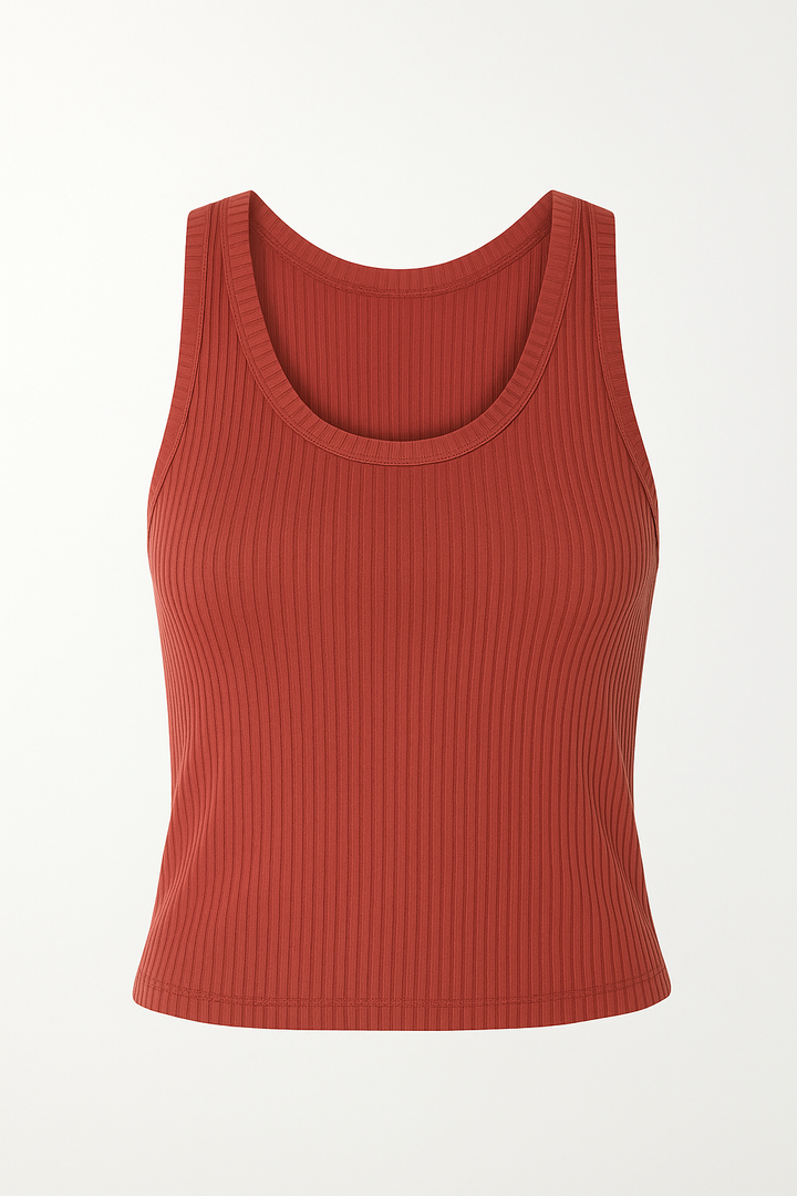 Red ribbed tank top on  white background